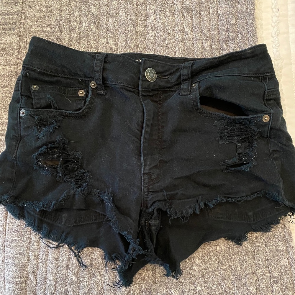 American Eagle High Waisted Black Denim Shorts